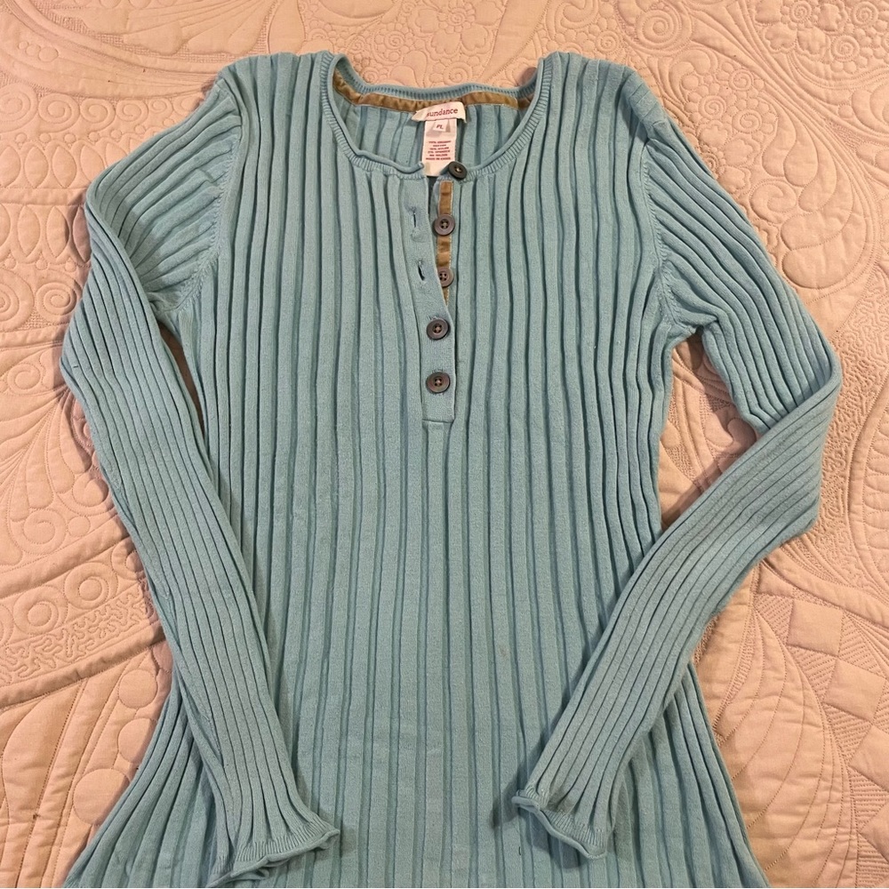 Sundance turquoise Henley, with shell buttons